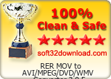RER MOV to AVI/MPEG/DVD/WMV Converter 3.0.5 Clean & Safe award